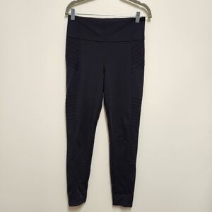Athleta Delancey Moto Tight Black High Rise Leggings Ribbed Panels Zipper Ankle